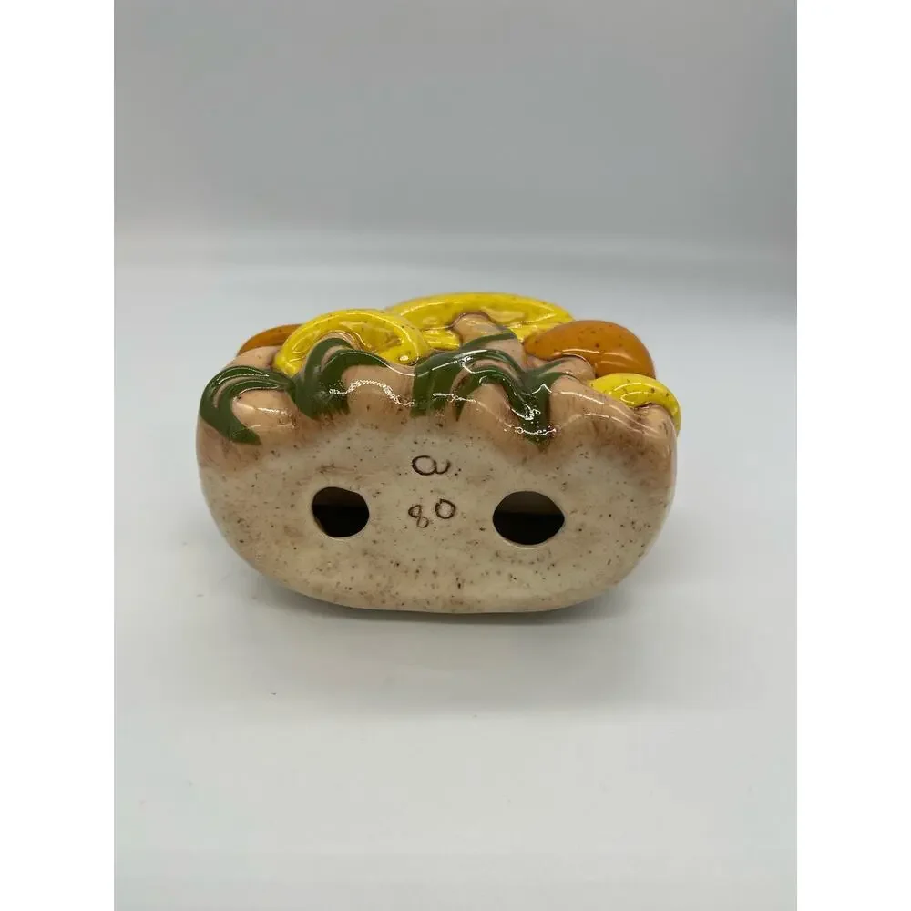 Vintage MCM Ceramic Mushroom Napkin Holder Orange & Yellow